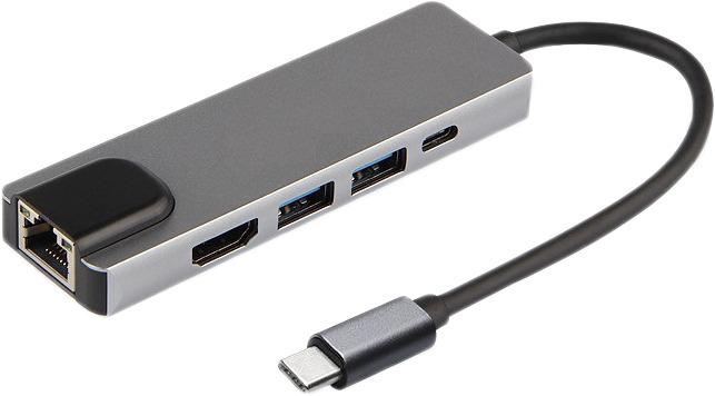 USB-хаб концентратор RJ45+HDMI+2xUSB 3.0 Xo 5в1 Type-C металлический (c025cb51) - фото 1