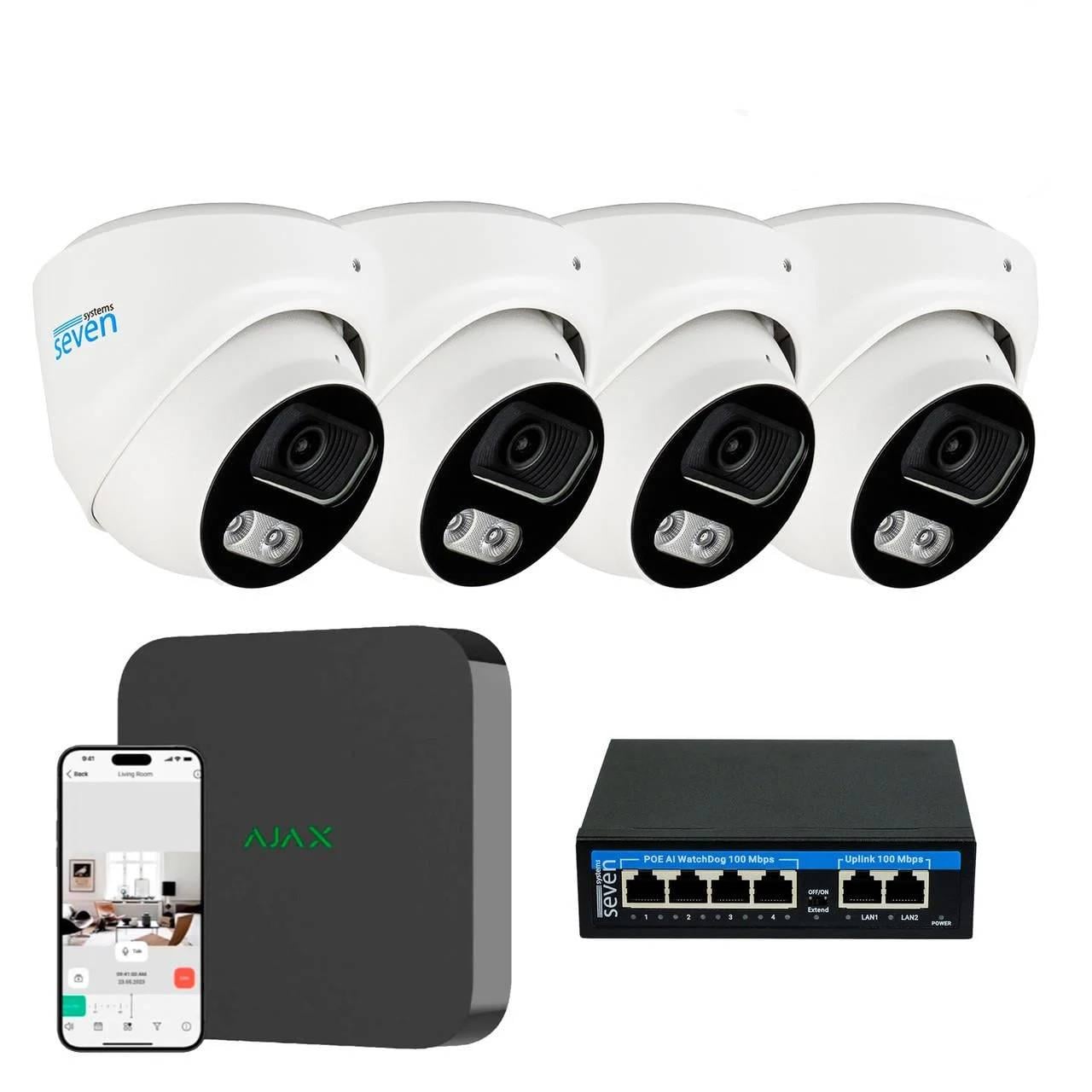 Комплект IP-відеоспостереження AJAX AX-IP3614OW-2MP на 4 купольних 2 Мп IP-камери Комплект IP-відеоспостереження AJAX AX-IP3614OW-2MP на 4 купольних 2 Мп IP-камери