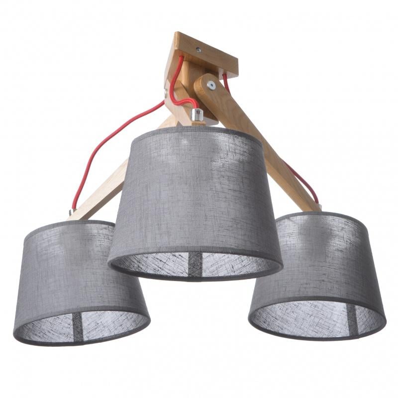 Потолочная деревянная люстра Brille BKL-577S/3 E27 на 3 лампы с абажурами Grey
