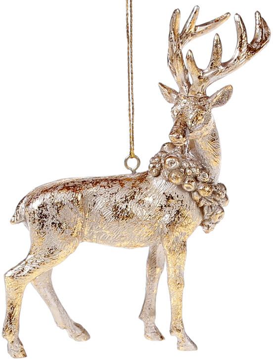 Набор подвесных фигурок Золотой олень с венком 12 см 6 шт. Золотой королевский (BD-837-130)