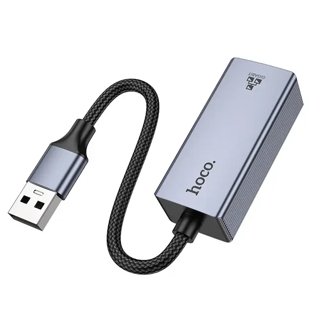 Мережевий адаптер Hoco UA37 USB Ethernet Adapter 1000 Mbps Grey - фото 4