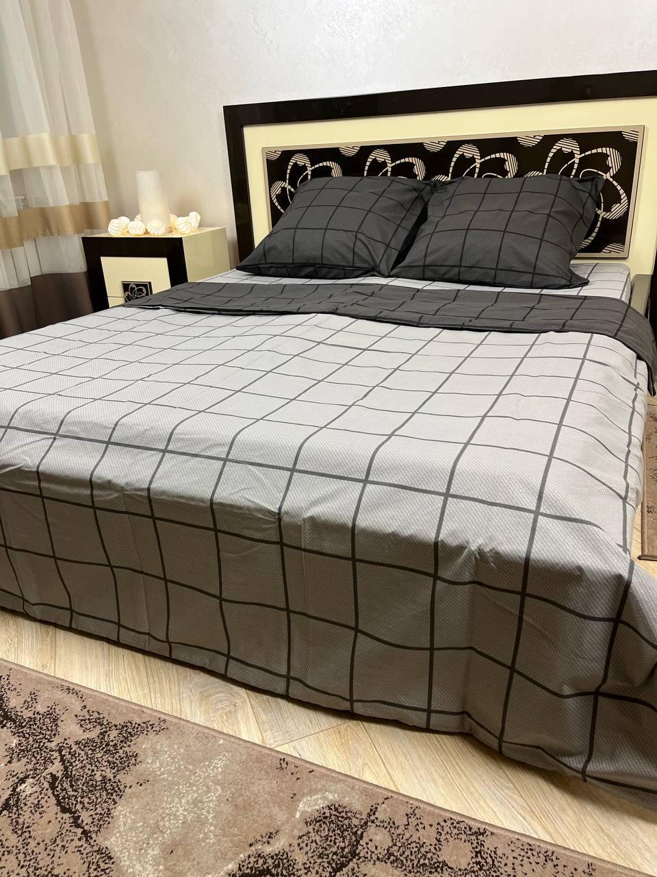 Комплект постільної білизни В клітинку 200х220 см євро бавовняний 70х70 см Сірий - фото 3 Комплект постільної білизни В клітинку 200х220 см євро бавовняний 70х70 см Сірий - фото 3