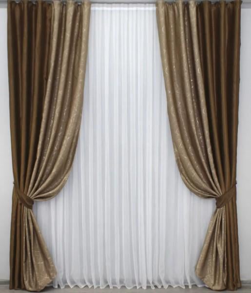 Шторы блекаут софт/лен 1,5х2,7 м 2 шт. Коричневый/Темно-бежевый (014дк/094-634ш)
