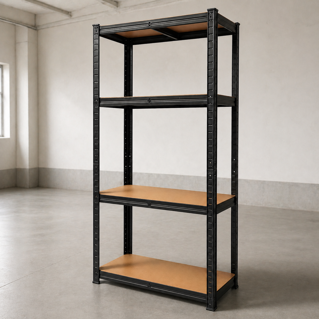 Стеллаж GWI0582 150x70x30 см 4 полки до 600 кг метал з порошковим покриттям МДФ Черный