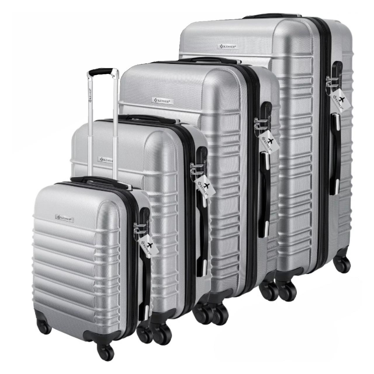 Набір із 4 дорожніх валіз KESSER з твердим корпусом S M/L/XL Срібний - фото 1 Набір із 4 дорожніх валіз KESSER з твердим корпусом S M/L/XL Срібний - фото 1