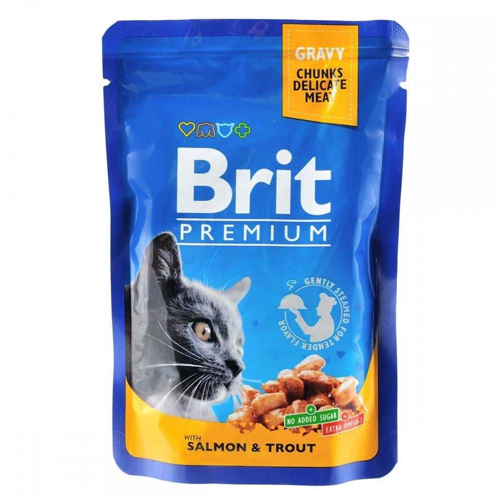 Корм влажный Brit Premium Salmon and Trout pouch для кошек с лососем и форелью 100 г (34806665)
