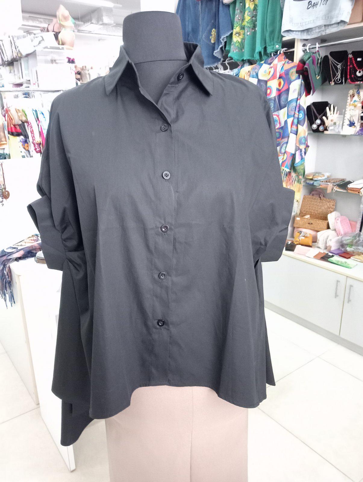 Блуза жіноча з короткими рукавами та подовженою спинкою р. 48-54 Чорний (00200) - фото 5