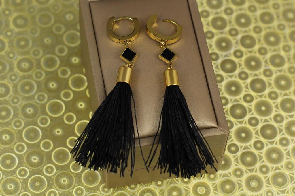 Серьги подвески Xuping Jewelry Ромб с черными нитями 7,5 см лимонные (2090842167)