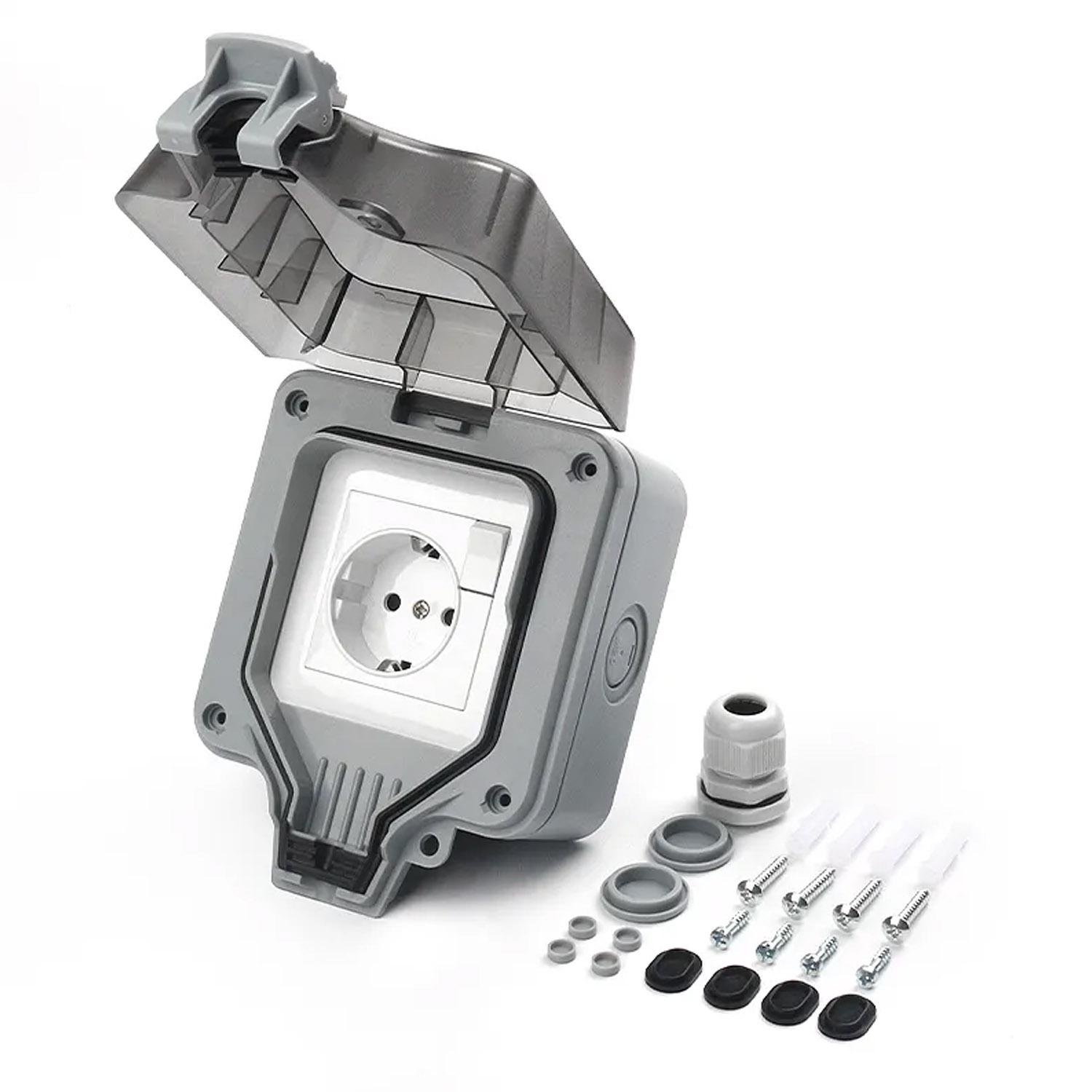 Розетка одинарна Premium з вимикачем усередині IP66 водонепроникна Сірий