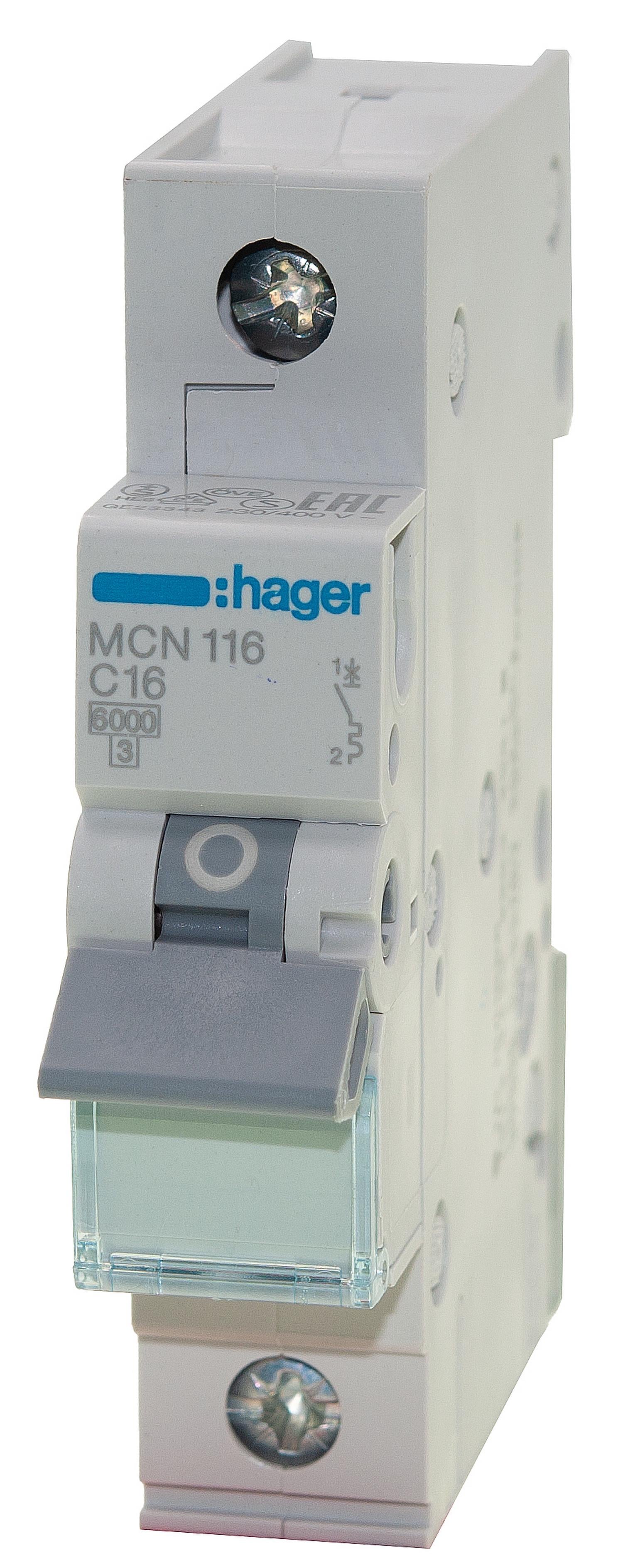 Автоматический выключатель Hager 1P C 16А (MCN116)