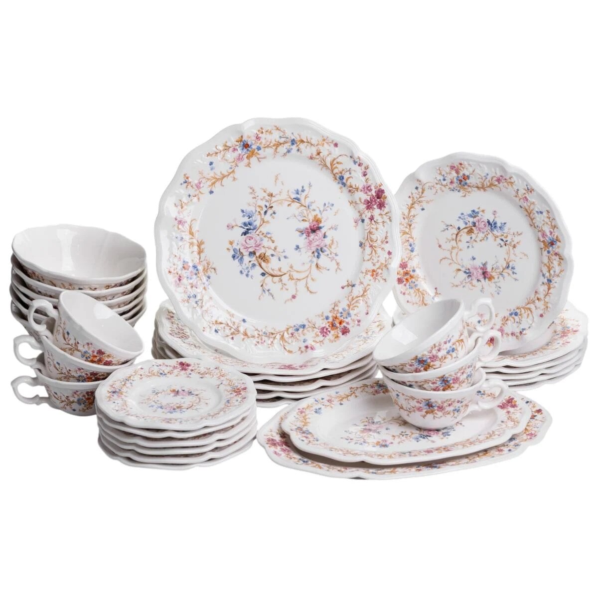 Столовый сервиз фарфоровый Yiwu Vintage 32 предмета на 6 персон с цветочным декором (ALS-32PCS)
