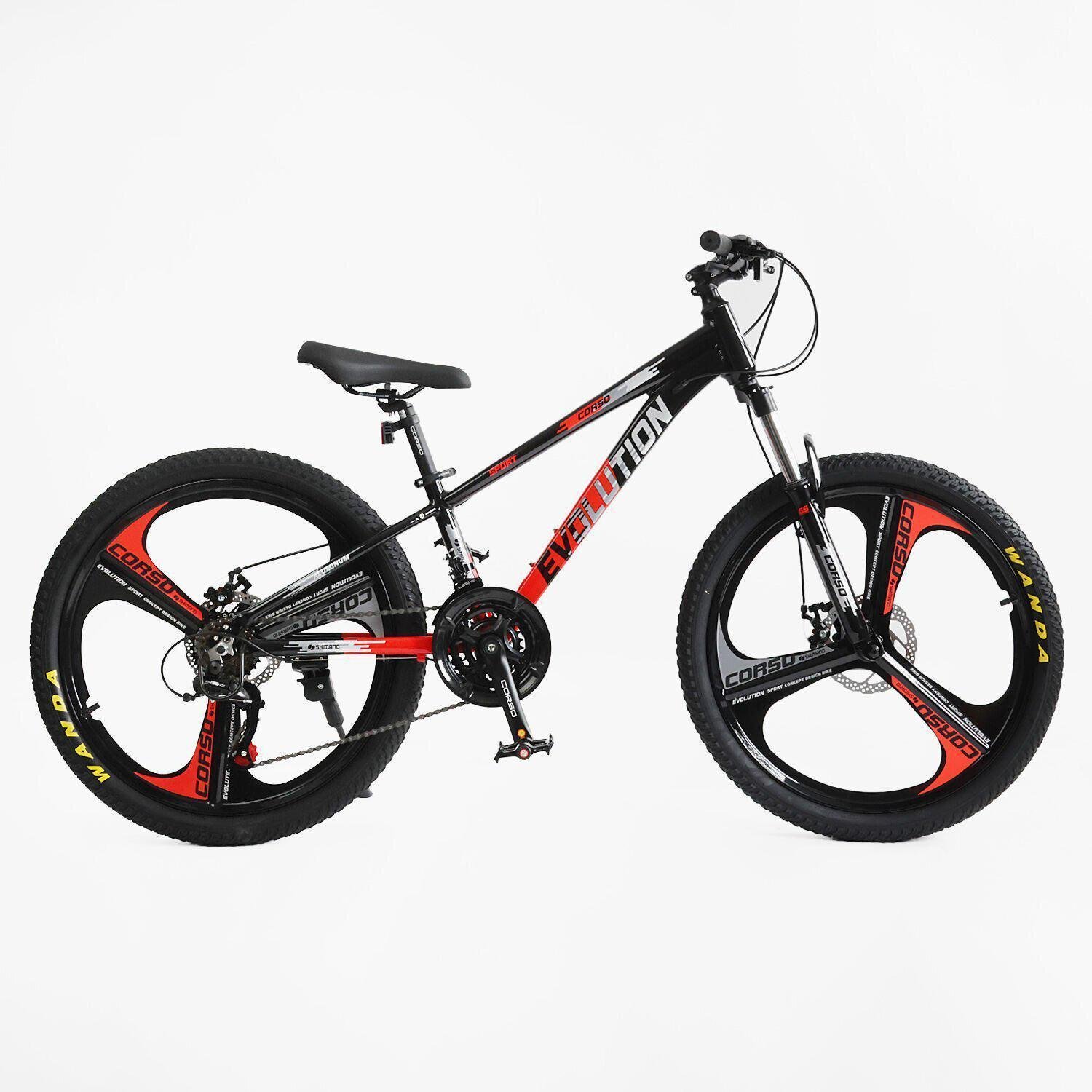 Велосипед горный подростковый алюминиевый Corso Evolution 24" литые диски рама 11" Черно-красный - фото 1