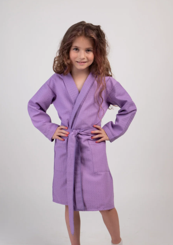 Дитячий вафельний халат Luxyart р. 30-32 100% бавовна Бузковий (LS-194)