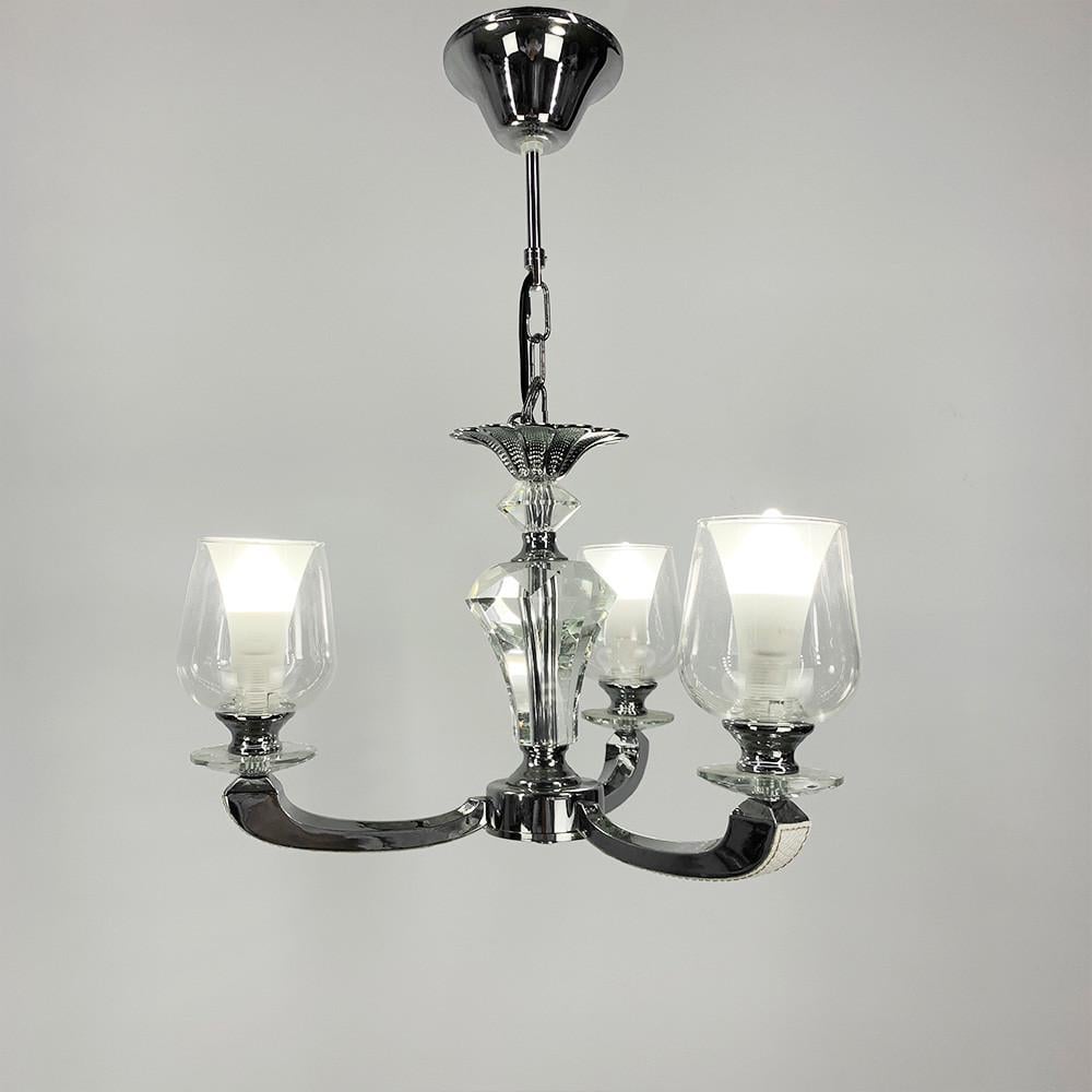 Люстра на 3 двойных плафона с элементами белой экокожи (S 865/3 WT)