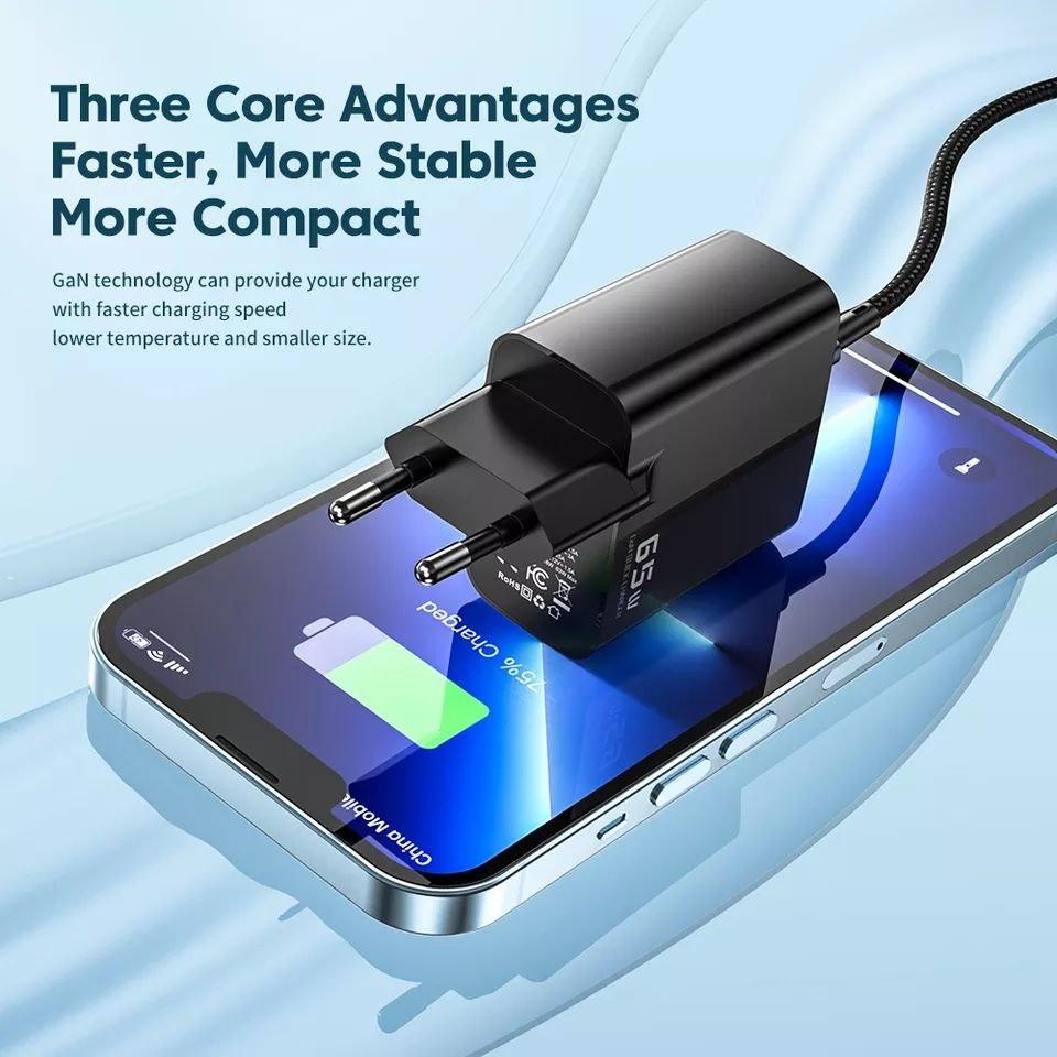 Зарядний пристрій мережевий Toocki GaN 65W USB/Type-C Fast Charger 65W Black (25397373) - фото 3 Зарядний пристрій мережевий Toocki GaN 65W USB/Type-C Fast Charger 65W Black (25397373) - фото 3