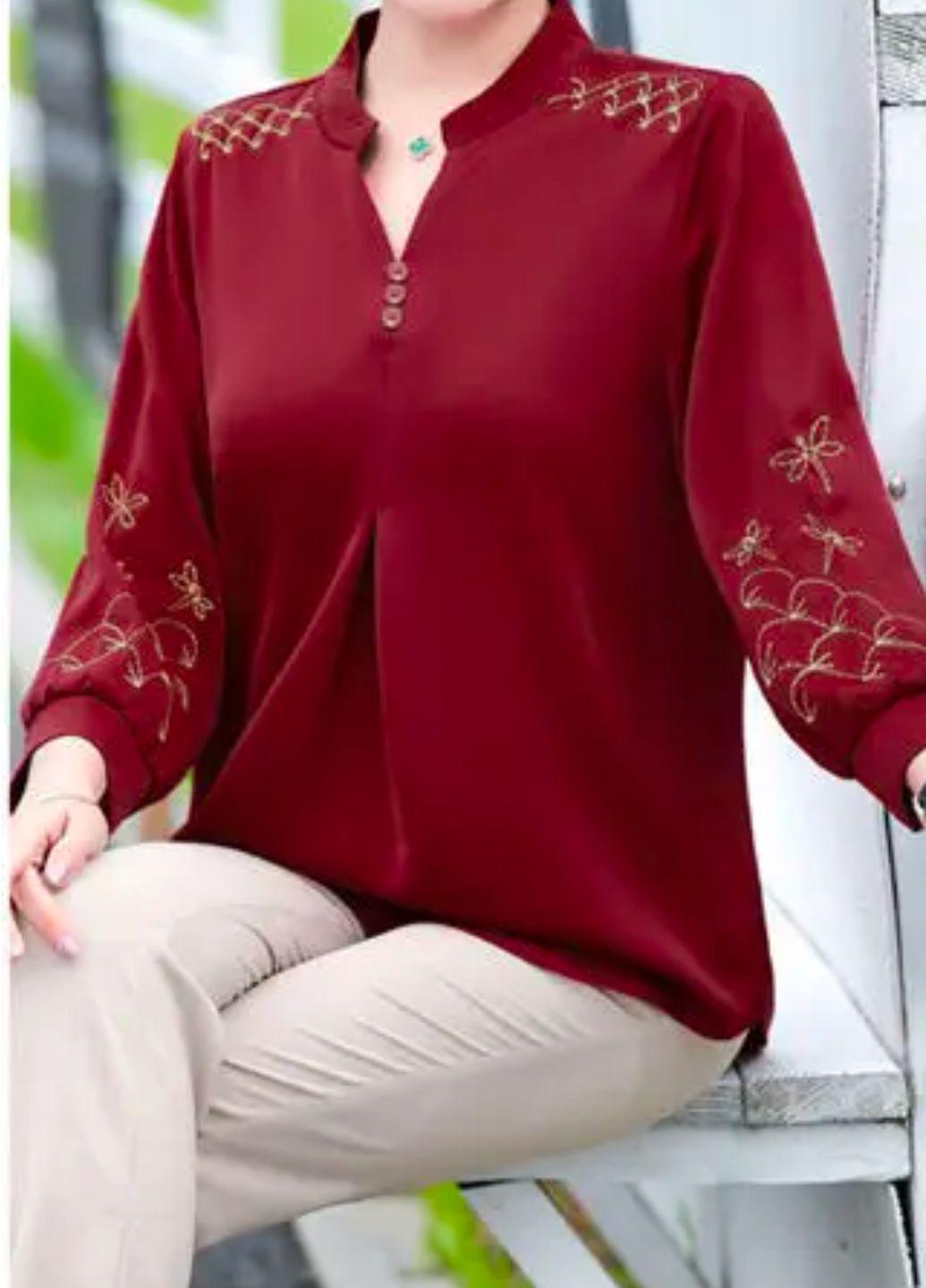 Блуза жіноча вільна з оригінальною вишивкою 12815 3XL Бордовий - фото 3 Блуза жіноча вільна з оригінальною вишивкою 12815 3XL Бордовий - фото 3