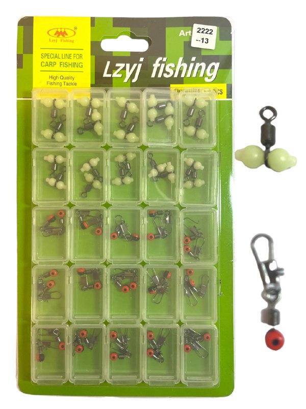 Набор карабинов с вертлюгом Lzyj Fishing скользящий светящийся с бусинкой 50 шт. (ART 2222/13)