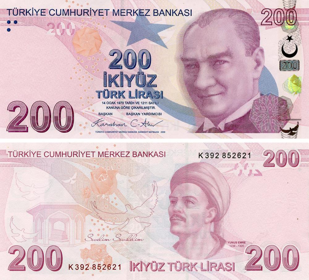 Коллекционная банкнота Турция 200 лир 2009/2025 UNC (P227k)