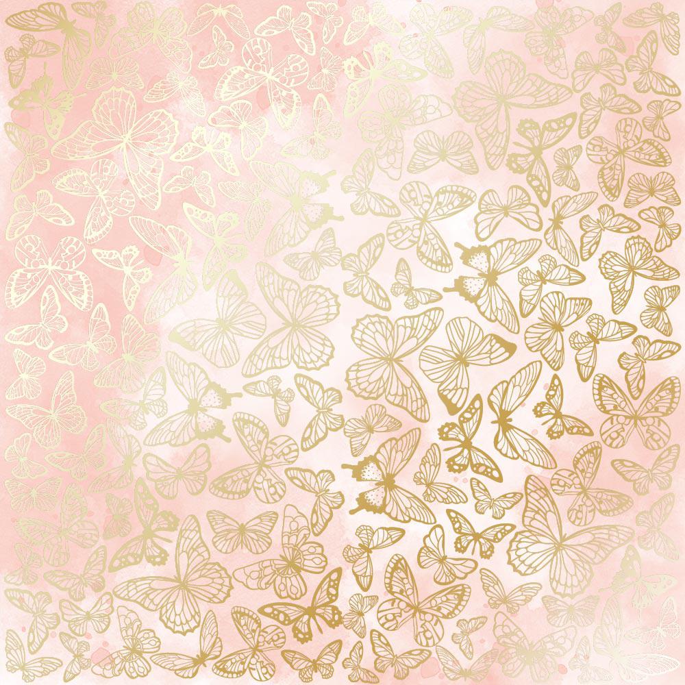 Лист бумаги односторонний Golden Butterflies с фольгированием 30,5х30,5 см Vintage Pink/Watercolor