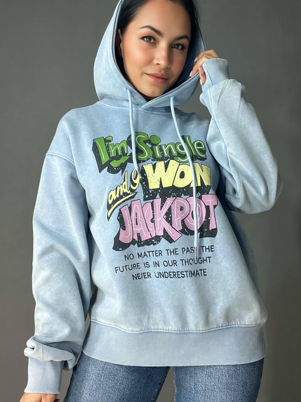 Худі жіночий A-N 25040 подовжений з капюшоном варений тай дай OS Блакитний (3432) - фото 8