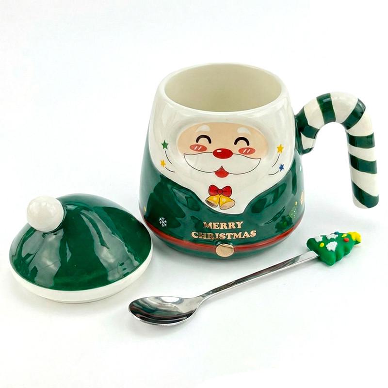 Чашка новогодняя Lesko Merry Christmas Санта JJX001 с ложкой в подарочной упаковке Green (31160239)