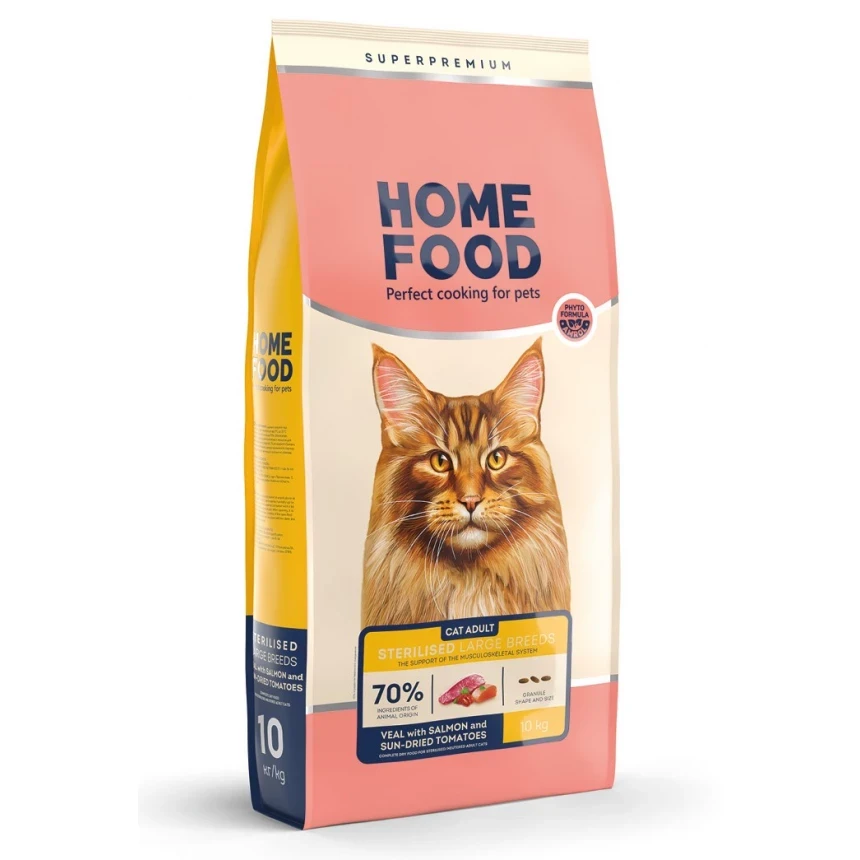 Корм для котів великих порід Home Food з телятиною/лососем та в'яленими томатами 10 кг