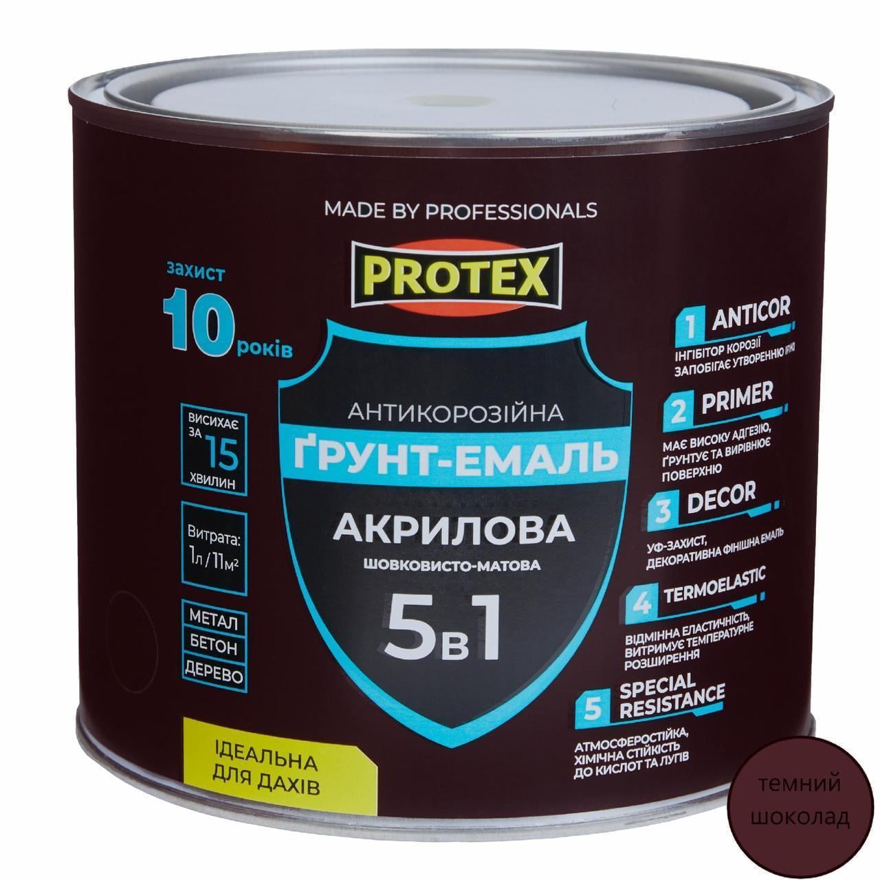 Грунт-емаль акрилова ОР антикорозійна PROTEX 5в1 2,4 кг 2 л RAL 8017 Темний шоколад