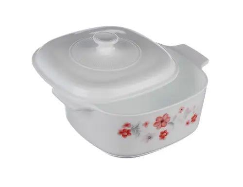 Каструля для запікання квадратна A-PLUS 1866 з кришкою керамічна з квітами 2,5 л Білий
