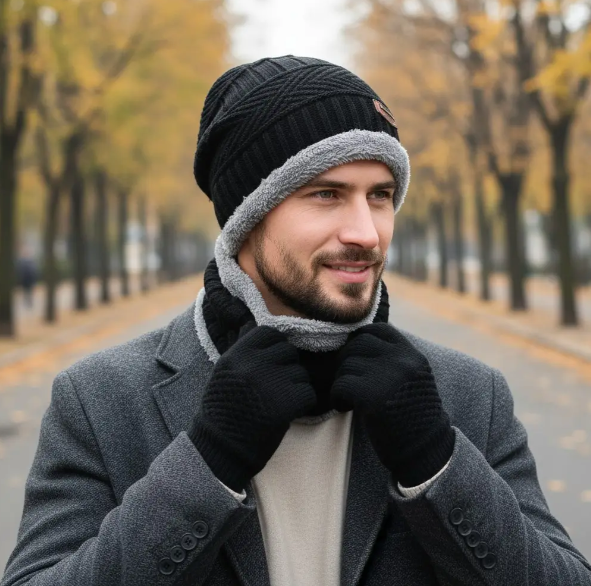 Комплект мужской шапка и снуд меховые 56-60 см Черный (29548873) - фото 5