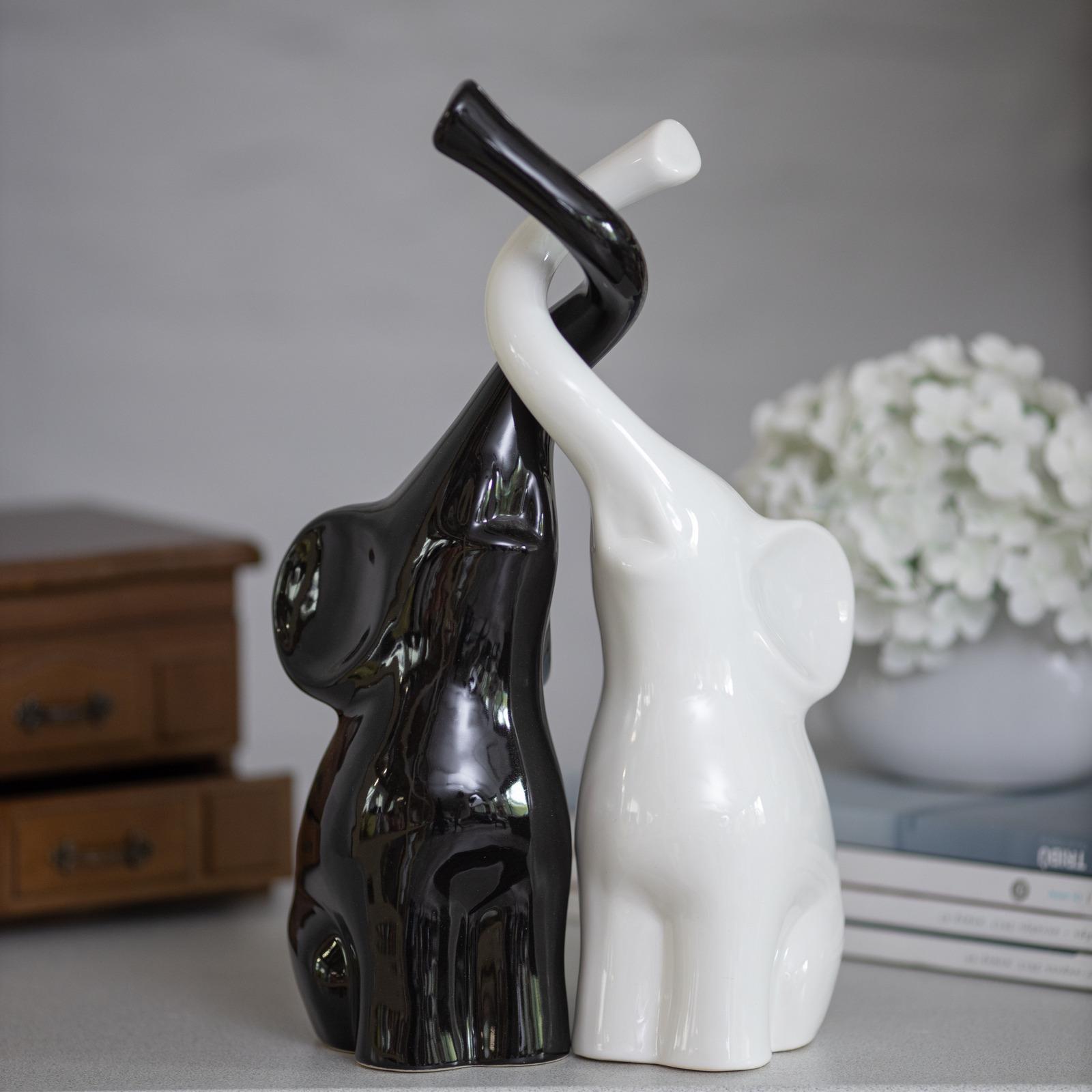 Статуетка керамічна Пара слонів 35 см Чорний з білим (8106-8105 В13)