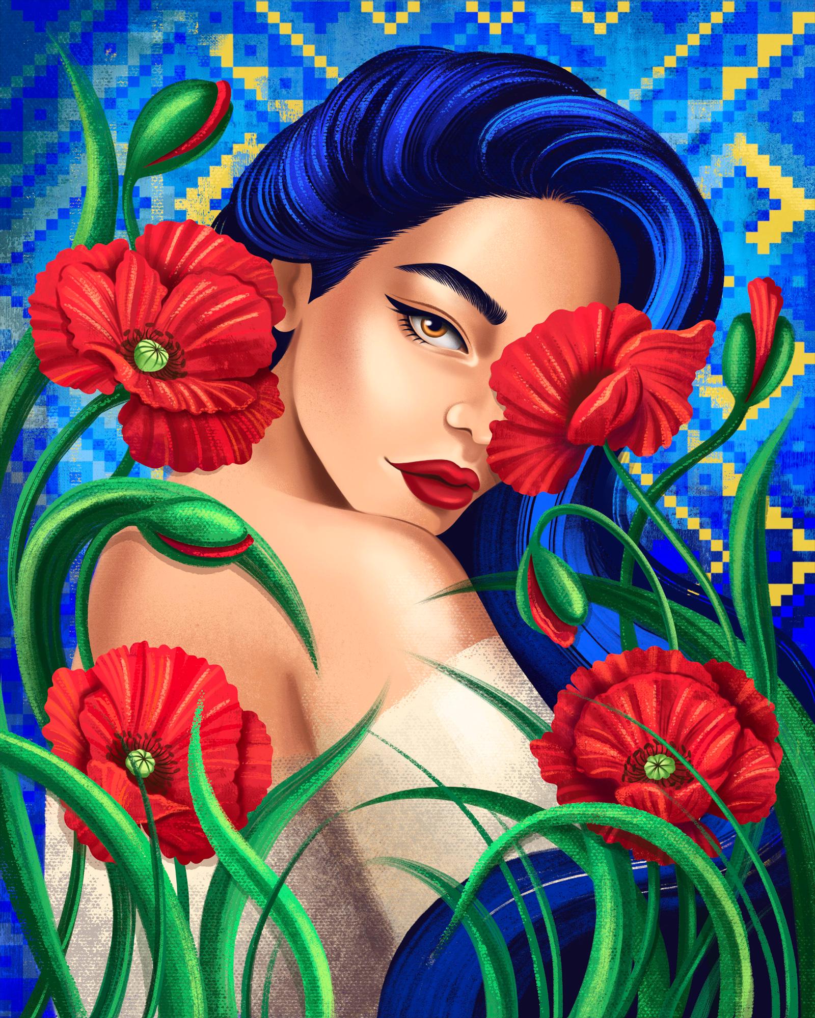 Алмазная мозаика на подрамнике Santi Украинка с маками 40x50 см (Top-954387)