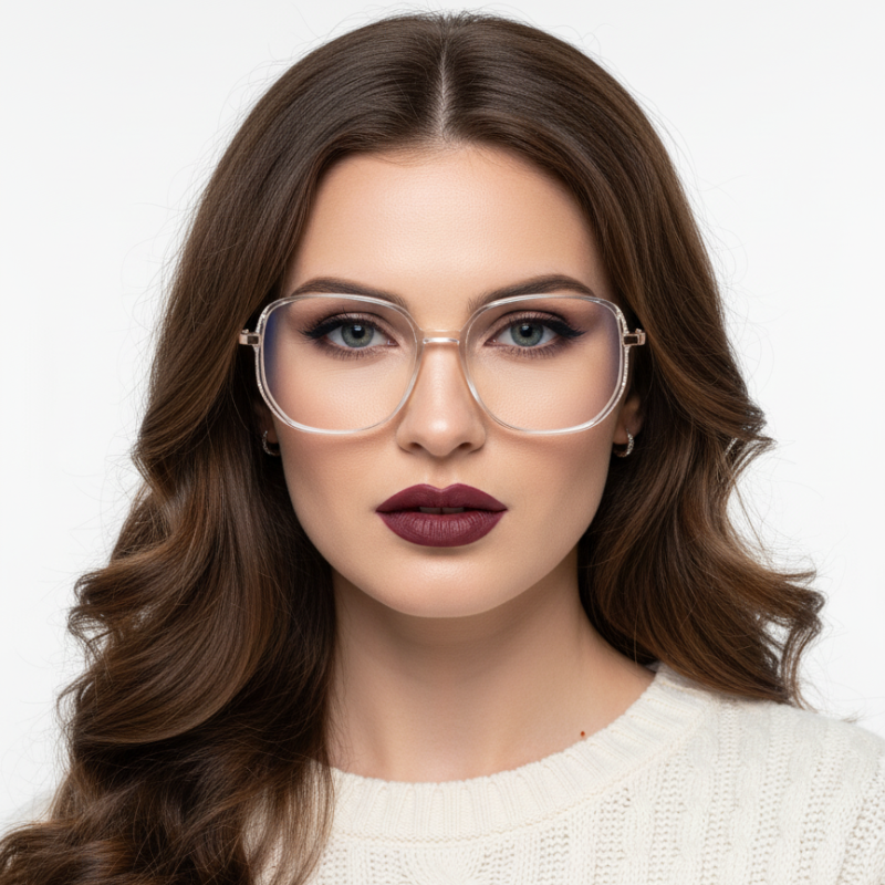 Очки женские для зрения с линзами Blue Blocker белая квадратная оправа с мягкими углами С2+2.5 (2988)