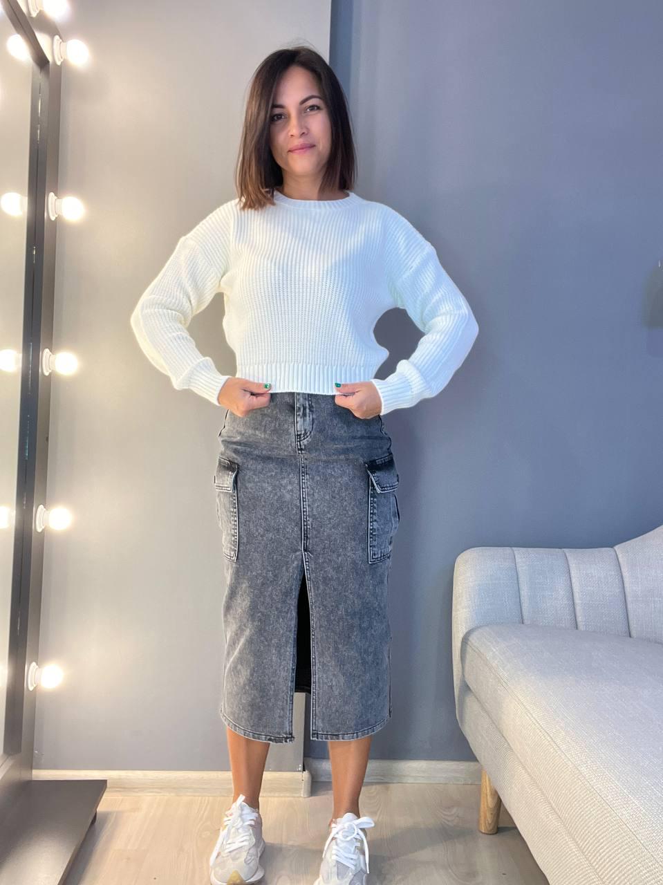 Юбка женская Zeo Basic 3580 джинсовая карманы по бокам разрез впереди длинная р. 36 Серый (1160) - фото 6 Юбка женская Zeo Basic 3580 джинсовая карманы по бокам разрез впереди длинная р. 36 Серый (1160) - фото 6