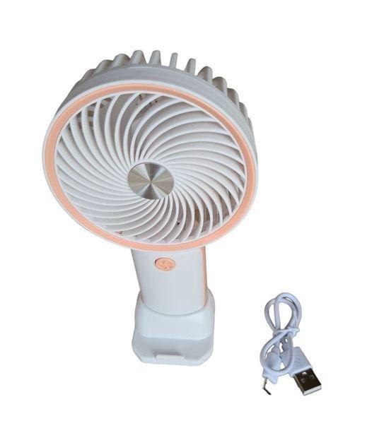 Вентилятор Mini Fan ручной аккумуляторный с подставкой для телефона Белый с персиковым (HX09-1)