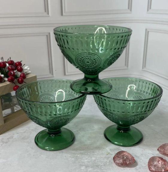 Стеклянная креманка на ножке Helios BQL020AG Винтаж грин 260 мл 6 шт.