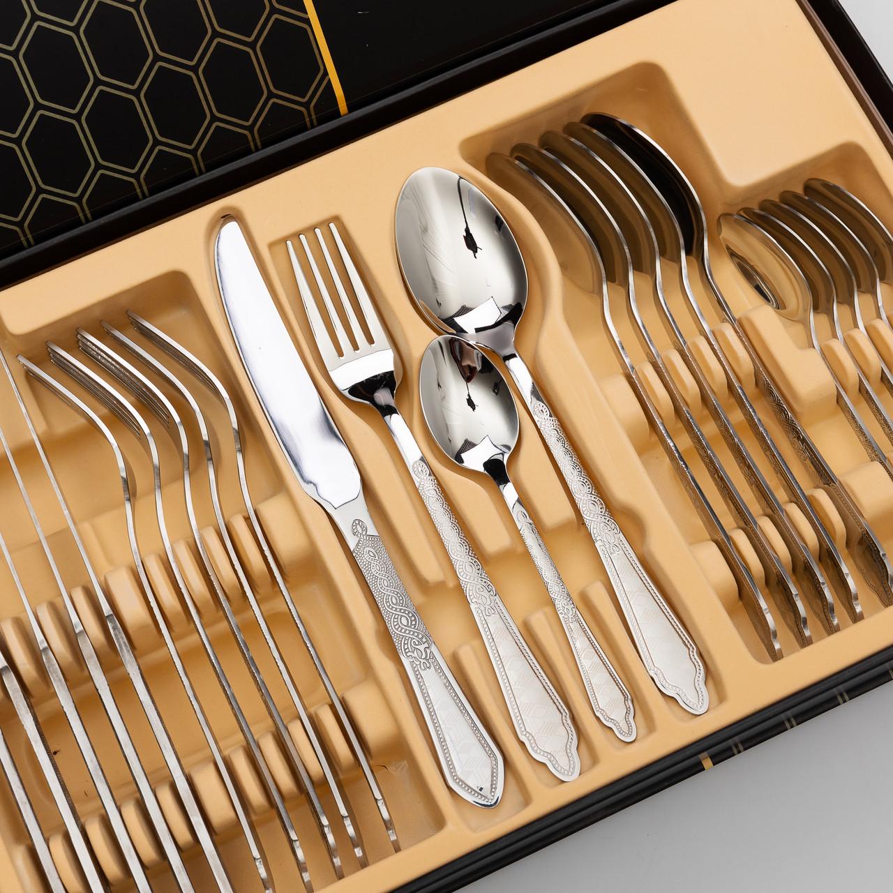 Набор столовых приборов на 6 персон 24 предмета Серебреный (25905615) - фото 3