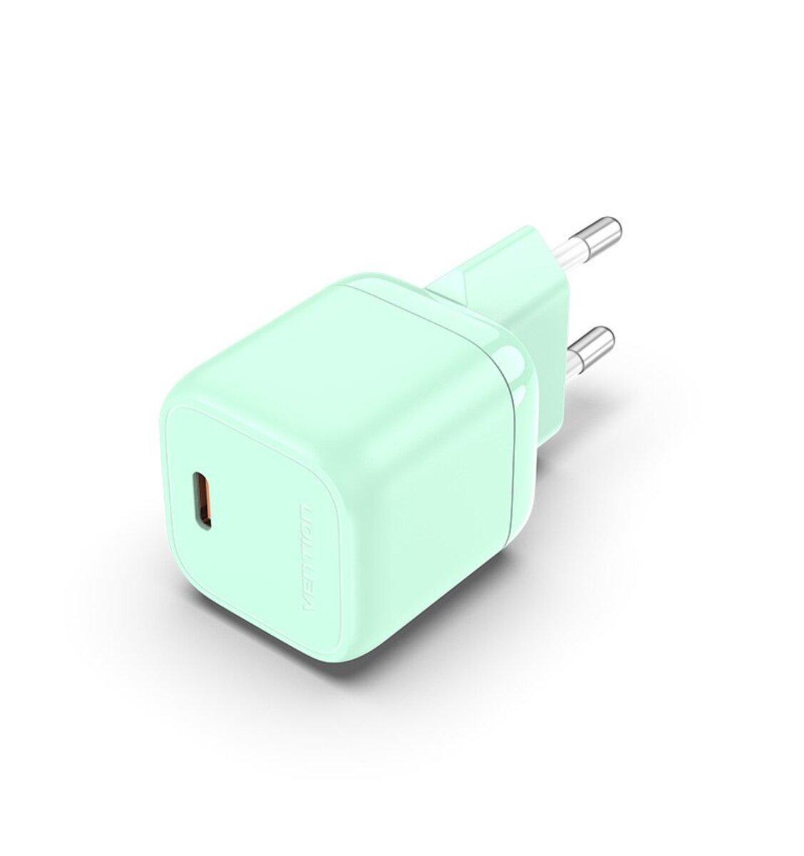 Зарядний пристрій мережевий Vention 1-port USB-C GaN Charger 30 W EU-Plug Green (588716)