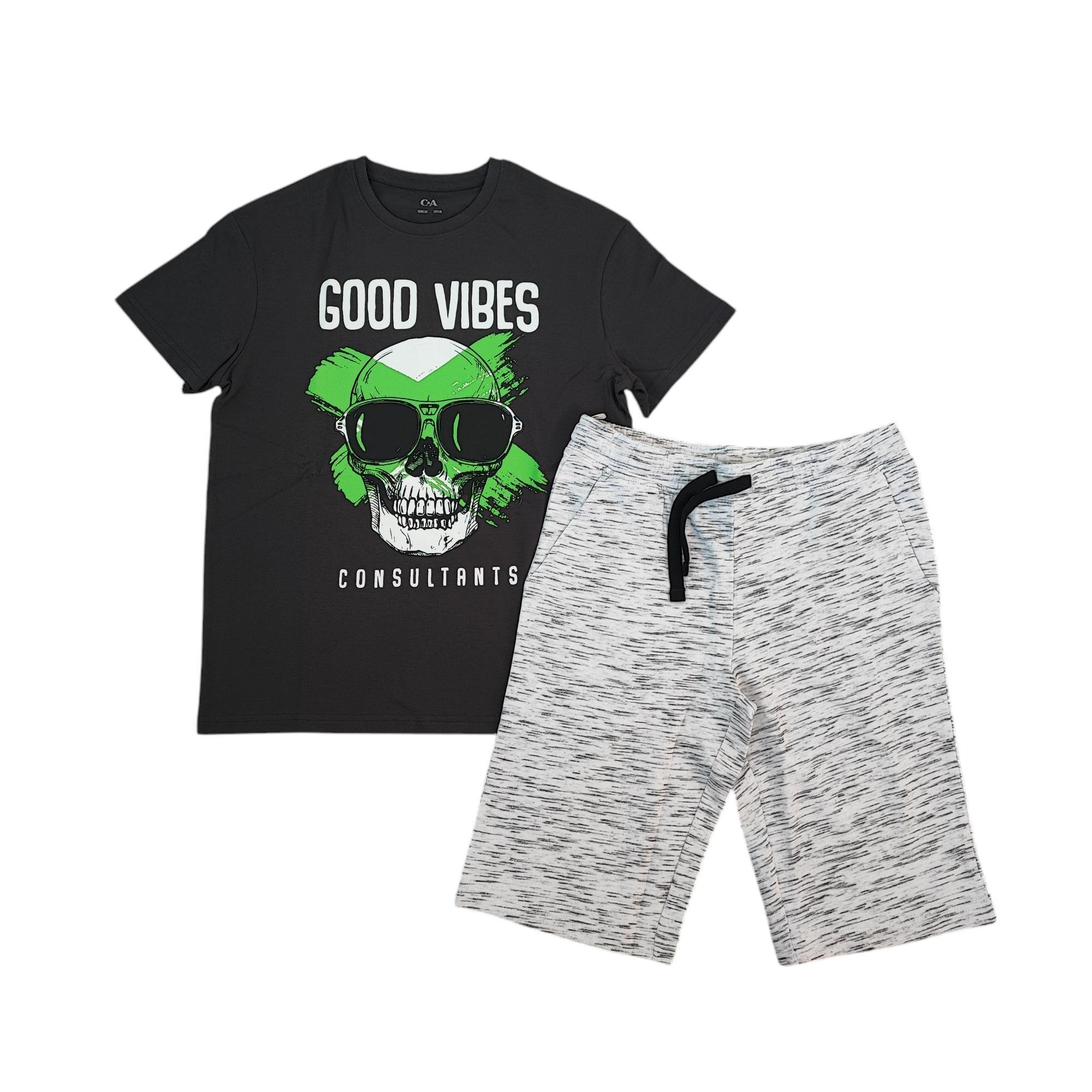 Комплект підлітковий шорти та футболка для хлопчика C&A 158 см Сірий Чорний (250122073)