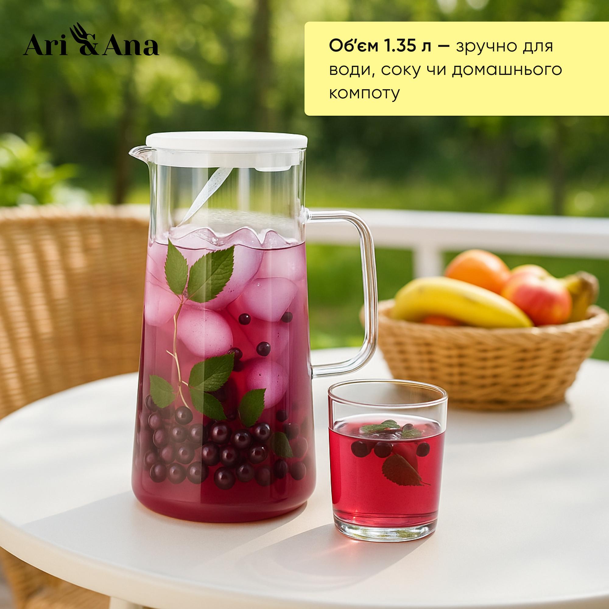 Кувшин стеклянный с пластиковой крышкой с ручкой 1,35 л Прозрачный (30370834) - фото 8