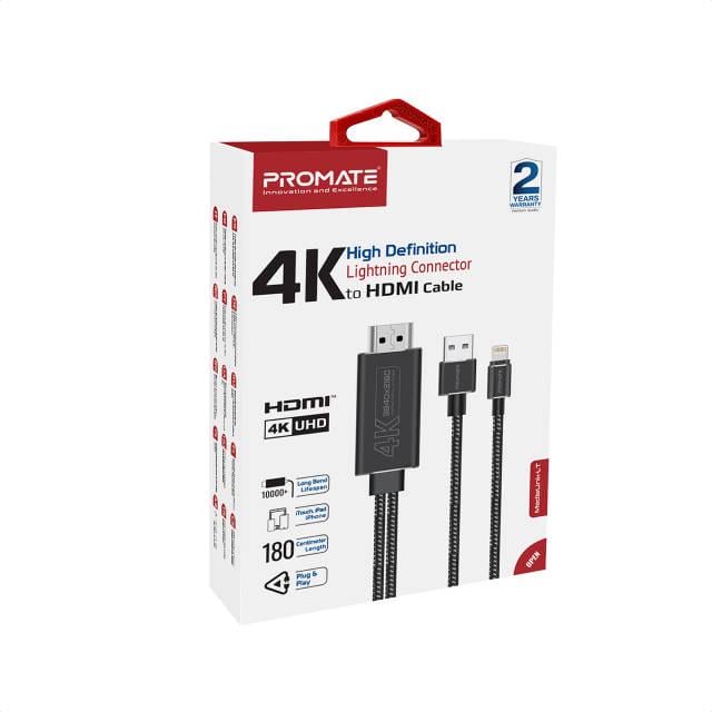 Кабель Promate MediaLink-LT Lightning to HDMI/USB-A 1,8 м Black - фото 6