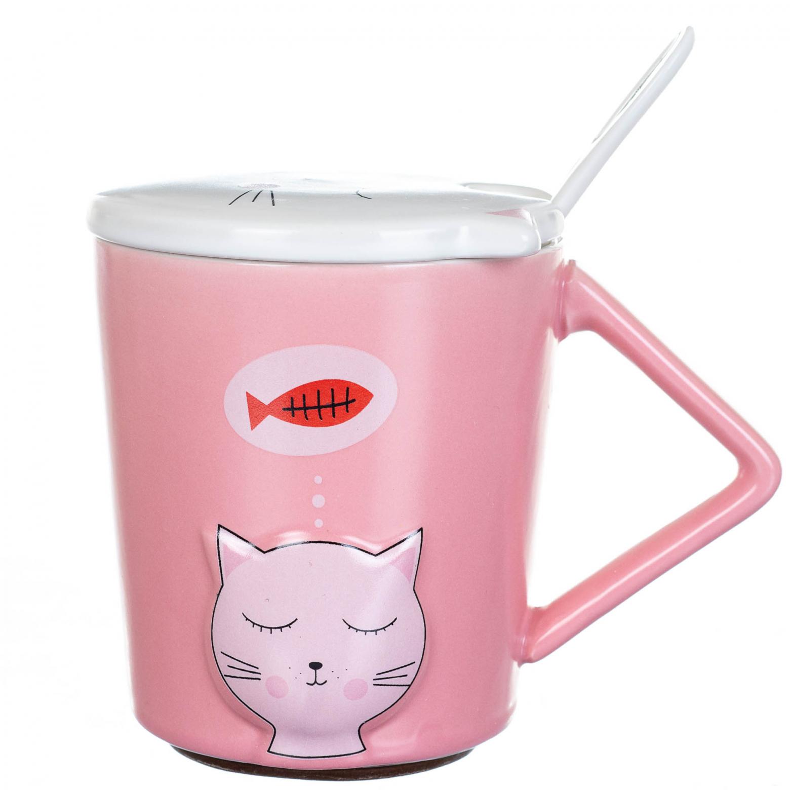 Кружка керамическая с крышкой Elisey Кот Розовый 250 мл (8205-003)