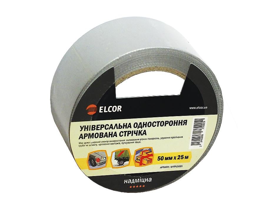 Лента армированная универсальная Elcor UNTPL5025 односторонняя 50 мм 25 м Серый (40206770)