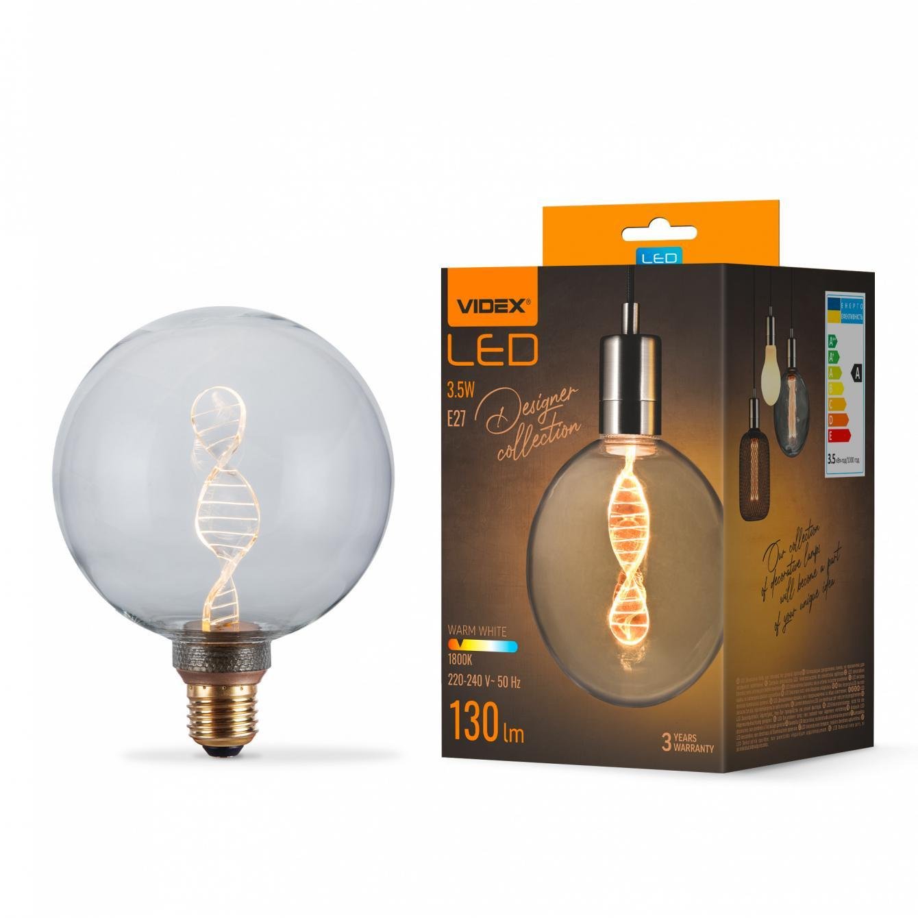 Лампа світлодіодна Videx Filament VL-DNA-G125-C 3,5W E27 1800K (27844768)