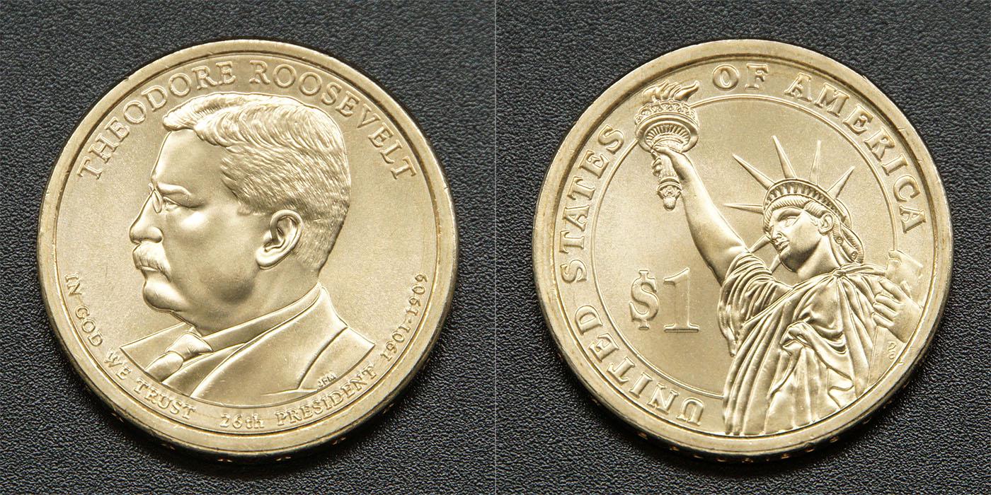 Коллекционная монета США 2013 1 доллар Теодор Рузвельт aUNC
