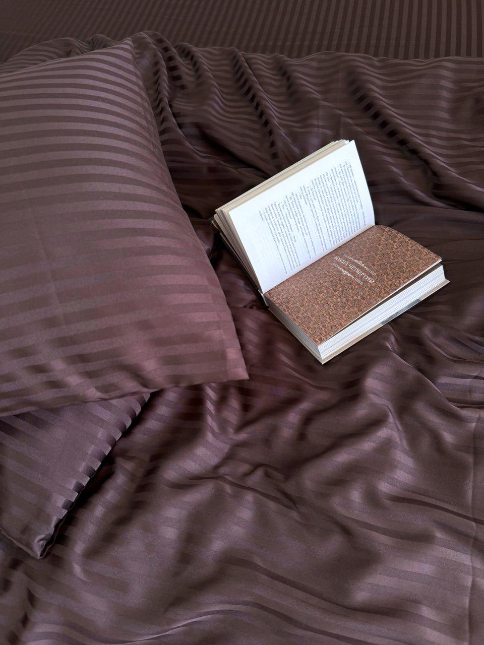 Постельное белье в полоску сатин страйп евро 200x220/50x70 см Шоколадный (17750152) - фото 2 Постельное белье в полоску сатин страйп евро 200x220/50x70 см Шоколадный (17750152) - фото 2