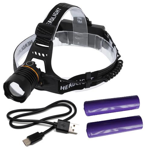 Фонарь налобный PLD-8059-P50+UV 2x18650 ЗУ Type-C Zoom Box (2245500281)