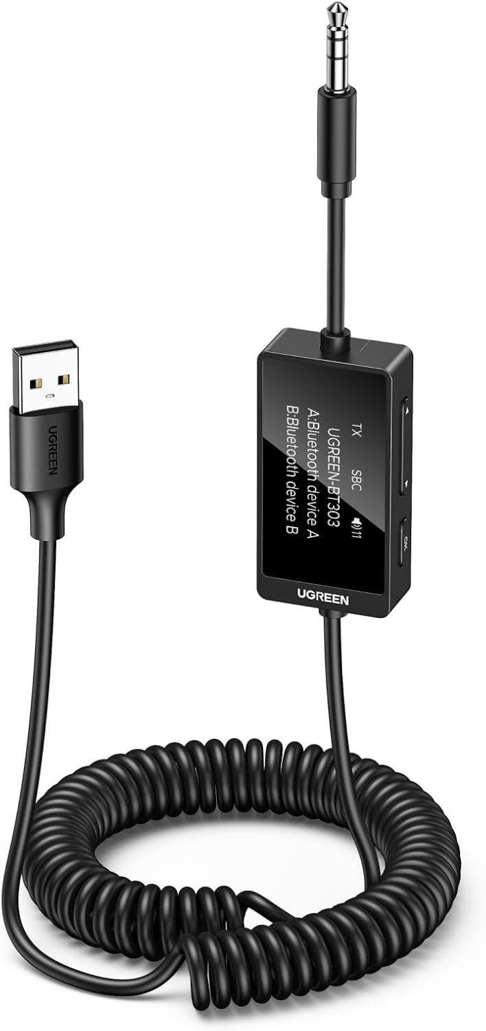 Адаптер UGREEN BT303 Bluetooth 5.4 приемник-передатчик 3,5 мм для 2 наушников LED дисплей Black (20242)