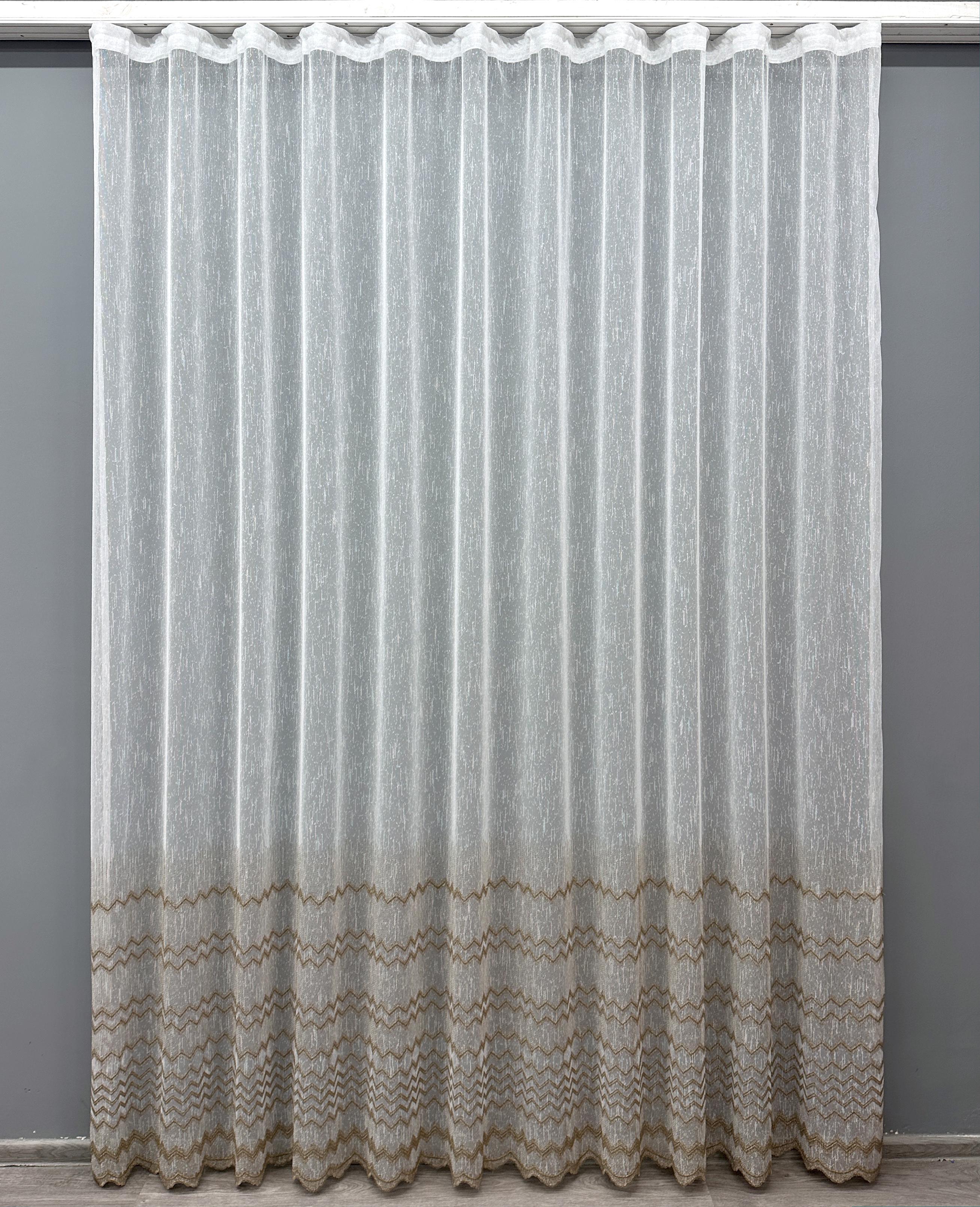 Тюль VR-Textil 1619т Лен с вышивкой и люрексом 300х270 см Молочный/Кофейный (42-0577)