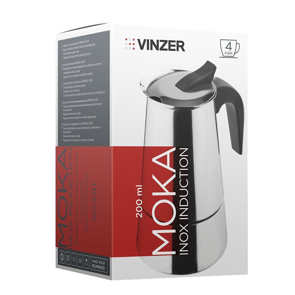 Кавоварка гейзерна Vinzer Moka Inox Induction на 4 чашки (50391) - фото 3