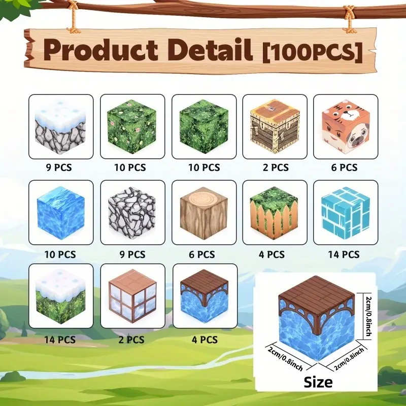 Конструктор магнитный Minecraft Поселок 100 шт. (2698857119) - фото 3